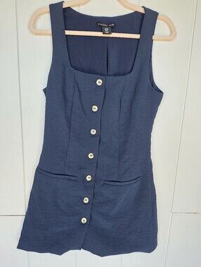 Sincerely Jules M Navy Button-down Square-neck Mini Dress